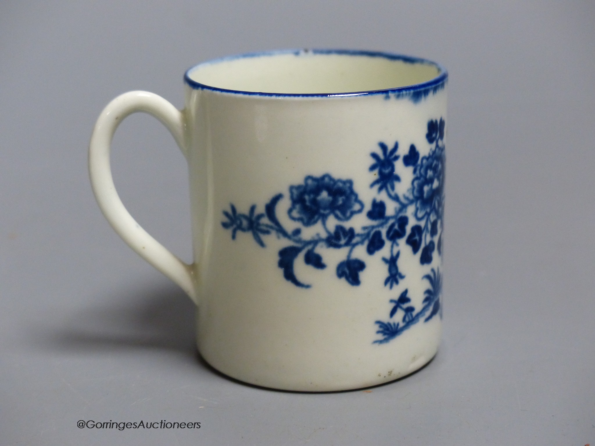 A Worcester 'Three ladies' pattern coffee can, printed pattern, reeded loop handle. W script mark to base, height 16cm